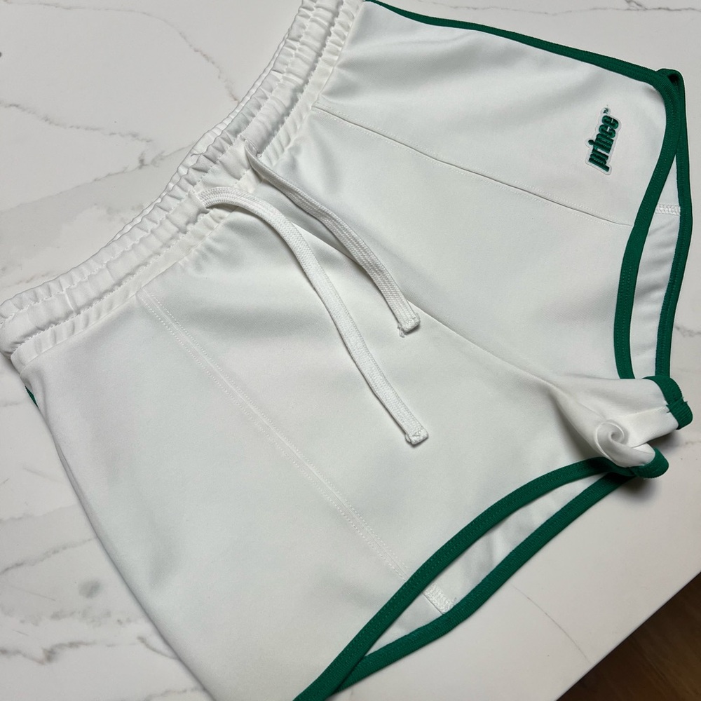 Pristine Zara X Prince White Shorts with Green Trim